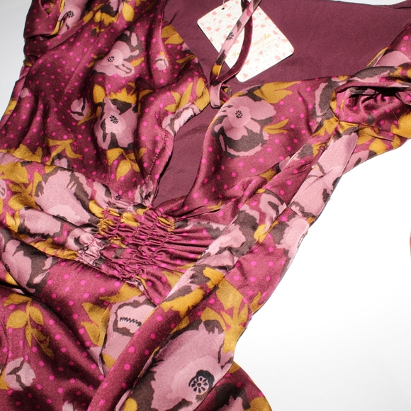 NWT Free People Com Light Floral Satin Long Sleeve Polka Dot Mini Dress … - Picture 10 of 12